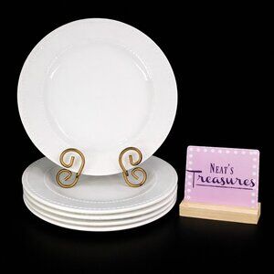 Royal Norfolk Greenbrier DOUBLE BEADED EDGE White Smooth Dinner Plates Set of 5